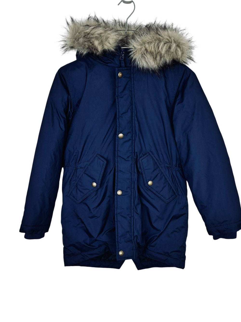 J. Crew Crewcuts Navy Hooded Puffer Coat Jacket with Faux-Fur Trim Size Medium